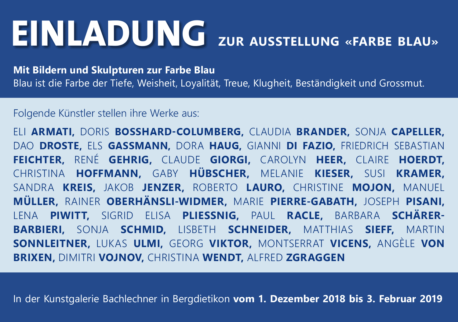 Einladung zur Ausstellung «Farbe Blau»